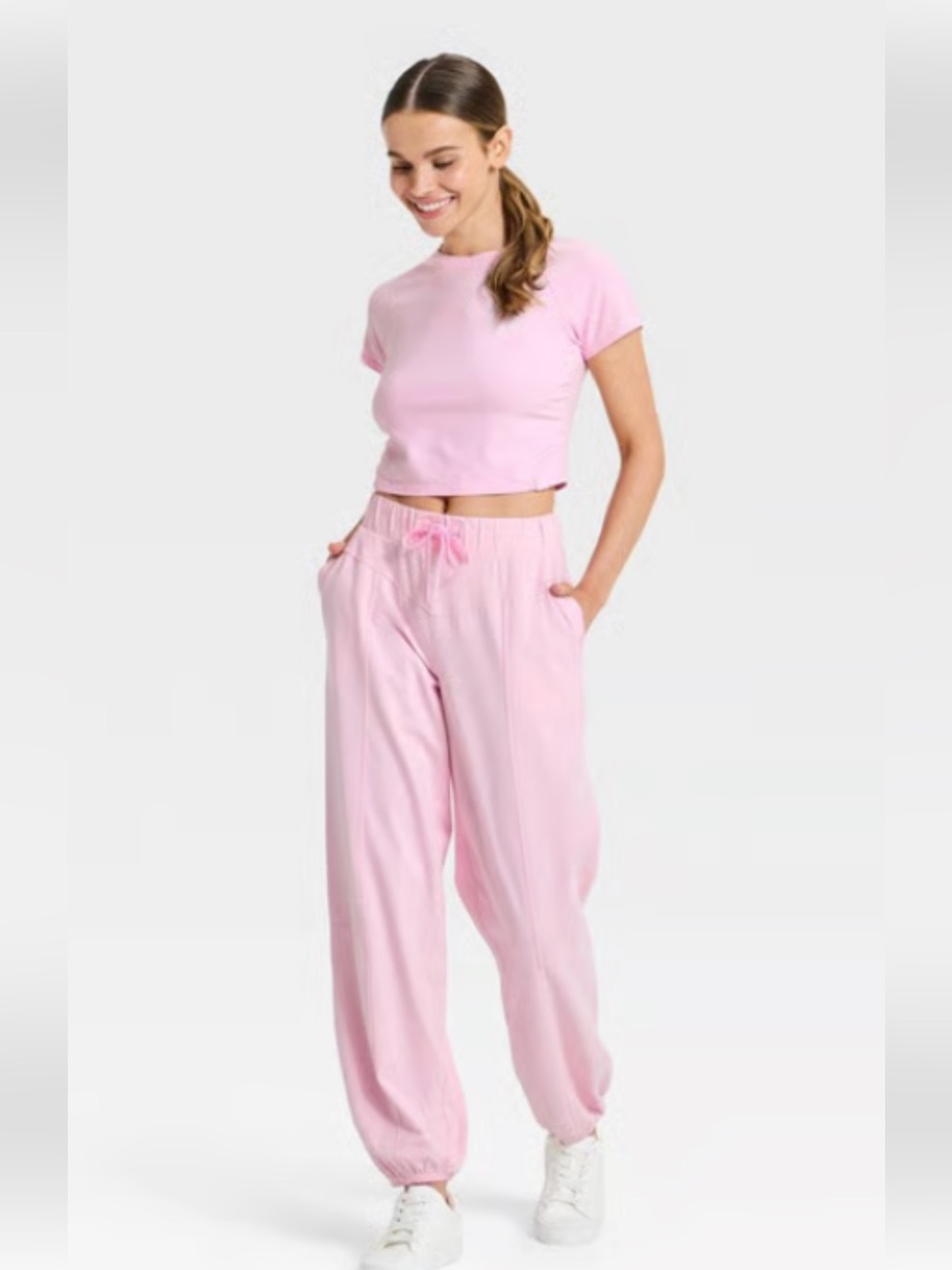 Women's Pink Drawstring Jogger Pants XS and tshirt small